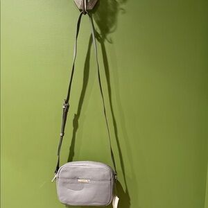H Halston Gray Leather Crossbody Bag, NWT